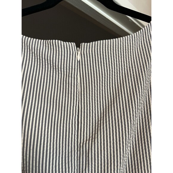 Anne Klein Women Sleeveless Seersucker Dress Blue White Pinstripe Belted Size 24 - Picture 9 of 11